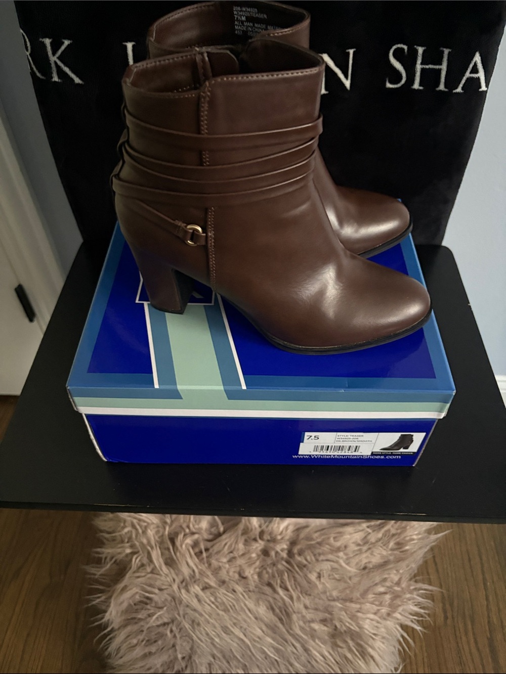 White Mountain Brown Leather Ankle Booties with Ruched Shaft - Picture 2 of 6